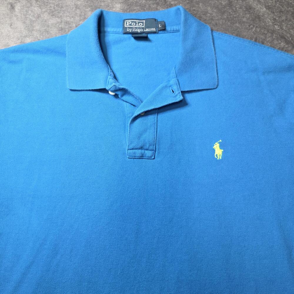 Polo Ralph Lauren Polo Shirt Mens L Blue Pique Short Sleeve Embroidered Pony